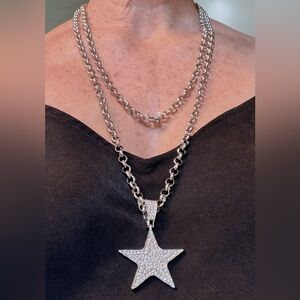 Elegant rhinestone Silver Star Pendant multi-style Necklace silver rolo chain